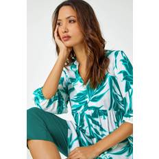 Roman Palm Print Tunic Overshirt in Green