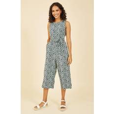 Green - Women Jumpsuits & Overalls Yumi Mela London Womens Green Daisy Floral Print Culotte Jumpsuit