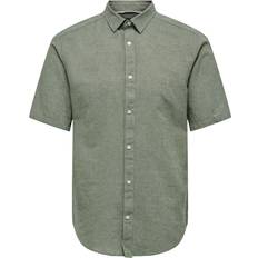 Pellava Paidat Only & Sons Onscaiden Life Ss Solid Linen Shirt Grön/Vihreä