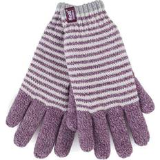 Pink Mittens Heat Holders WoMens Striped Fleece Lined Thermal Gloves Pink