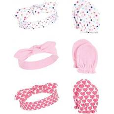 Hvid Pandebånd Børnetøj Little Treasure Little Treasure Baby girl cotton Headband and Scratch Mitten Set, confetti, One
