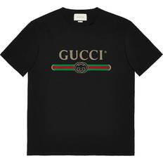 Gucci Women T-shirts Gucci Oversized Appliquéd Printed Cotton Jersey T-shirt - Black