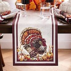 Brown Tablecloths Elrene Home Fashions Autumn Heritage Turkey Engineered Table Runner 13 x 70 Mantel Marrón