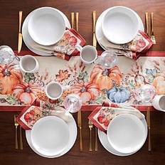 Marron Nappes Elrene Home Fashions Botanical Harvest Pumpkin Engineered Table Runner 13 x 70 Nappe Marron