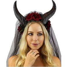 Rot Kronen & Diademe Black Horn Rose Veil Fancy Dress Costume Accessory Black/Red