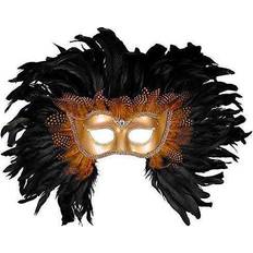 Gold Facemasks Fancy Dress Forum Novelties mens Elaborate Feather Venetian Costume Mask, Gold/Black, One