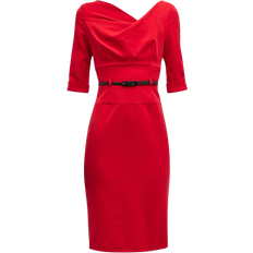 Knee Length Dresses - Polyamide Black Halo Classic 3/4 Sleeve Jackie O Sheath Dress - Red