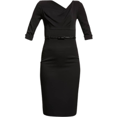 Knee Length Dresses - Polyamide Black Halo Classic 3/4 Sleeve Jackie O Sheath Dress - Black