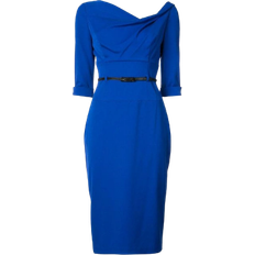 Knee Length Dresses - Polyamide Black Halo Classic 3/4 Sleeve Jackie O Sheath Dress - Cobalt