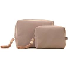 Beige Toiletry Bags & Cosmetic Bags Wanderflower Plain Linen Boxy Cosmetic Travel Bag