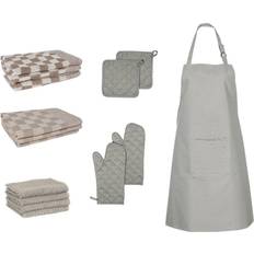 Cotton Pot Holders vidaXL 15 Piece Towel Set with Oven Gloves Pot Holders Grey