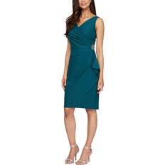 Alex Evenings Short Side Ruched Compression Dress - Deep Teal