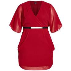 City Chic Color Wrap Dress - Cherry