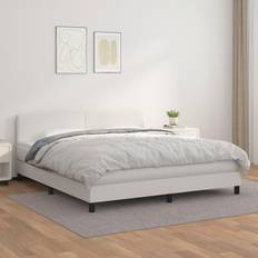 160cm - 200cm Camas Continentales vidaXL Box Spring Con Colchón Cuero Sintético Blanco 160x200 cm Cama Continental