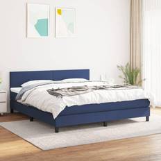 Azul Camas vidaXL Box Spring Con Colchón Tela Azul 160x200 cm Cama Continental