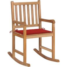 Sillones Mecedora vidaXL Rocking Chair Outdoor with Red Cushion Solid Wood Teak Sillón Mecedora