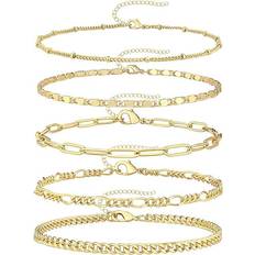 14k Jewelry Sets Reoxvo Dainty Chain Bracelets Set - Gold