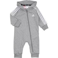 18-24M Monos Adidas Infant Essentials 3-Stripes French Terry Bodysuit - Medium Grey Heather/White