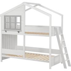 Kinderbett 90 x 200 Juskys Kinder Hochbett Traumhaus 90x200 Kinderbett Dach, 2 Betten