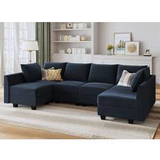 Black - U-Sofas Honbay Convertible Sectional Sofa 112.6" 6 Seater