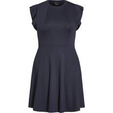 City Chic Frill Shoulder Dress - Navy