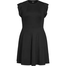 City Chic Frill Shoulder Dress - Black