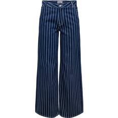 Only Vela High Waist Stripe Ex Wide Denim Trouser - Dark Blue Denim