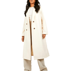 boohoo Long Double-Breasted Coat - Cream