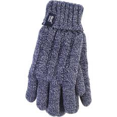 Blue - Women Mittens Heat Holders Ladies Fleece Lined Cable Knit 2.3 Tog Thermal Gloves