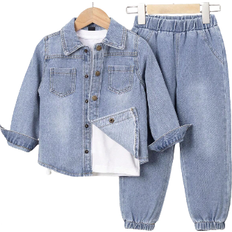 Shein Toddler Boys Dual Pocket Denim Shirt & Jeans Without Tee - Medium Wash