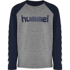 Grå T-skjorter Hummel Boys T-shirt L/S - Black Iris (213853-1009)