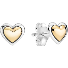 Pandora Domed Heart Stud Earrings - Silver/Gold