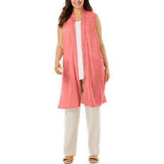 Woman Within Women Cardigans Woman Within Lightweight Linen Vest Plus Size - Sweet Coral