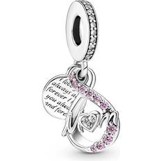 Pandora Mom Infinity Pavé Double Dangle Charm - Silver/Pink/Transparent