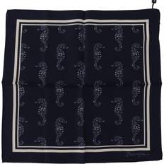 Dolce & Gabbana Men Scarfs Dolce & Gabbana Blue Seahorse DG Printed Square Handkerchief Scarf