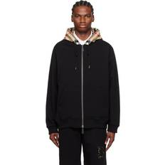 Burberry Jumpers Burberry Check Hood Cotton Zip Hoodie - Black
