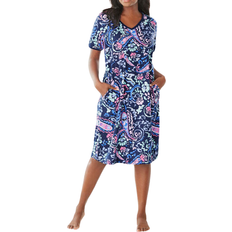 Dreams & Co Women's Short T-shirt Lounger Plus Size - Navy Paisley