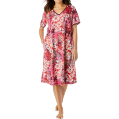 Elastane/Lycra/Spandex Nightgowns Dreams & Co Women's Short T-shirt Lounger Plus Size - Pomegranate Floral