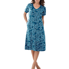 Nightgowns Dreams & Co Women's Short T-shirt Lounger Plus Size - Deep Lagoon Animal