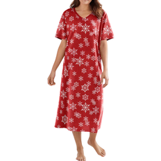 Red Nightgowns Dreams & Co Women's Long Print Sleepshirt Plus Size - Classic Red Winter Snow