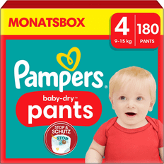 Pampers Toilettage et Bain Pampers Baby-Dry Pants, Taille 4, 180 Couches-Culottes, 9-15kg, Maintien 360 Contre Les Fuites Avec Une Poche Stop & Protect Pour Une Nuit Jusqu'à 100% Sans Fuites, Pack 1 Mois