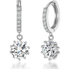 Jones Silver plated solitaire drop hoop earrings created with zircondiaÂ crystals