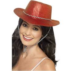 Wild West Headgear Smiffys Cowboy Glitter Hat, Red Fancy Dress