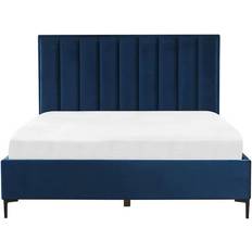 180cm - Lit Simple Cadres de lit Beliani Lit Double Queen Size en Velours Bleu 180 x 200 cm Coffre de Rangement et Sommier à Lattes Haute Tête de Lit pour Chambre Moderne