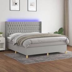 160cm - 7 zone Letti Continentali vidaXL A Molle Materasso E Led Grigio Chiaro 160x200 cm Tessuto Letto Continentale