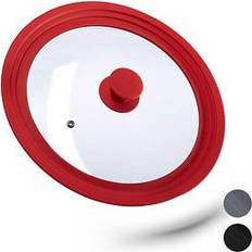 Rød Låg Relaxdays Saucepan Universal Glass Cover Stepped Silicone Rim 5 x 31.5 cm Red Lid