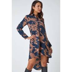 Brown - Shirt Dress Dresses Roman Hi Low Abstract Print Shirt Dress in Chocolate