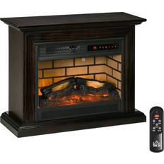 Corner electric fireplace Homcom 31" Electric Fireplace with Dimmable Flame Effect and Mantel, Freestanding Heater Corner Firebox with Log Hearth Brown