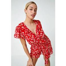 Rosso Tute intere Dusk Fashion Floral Frill Wrap Playsuit in Red