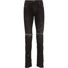 Purple Brand Mid Rise Slim Leg Jeans - Black Overspray